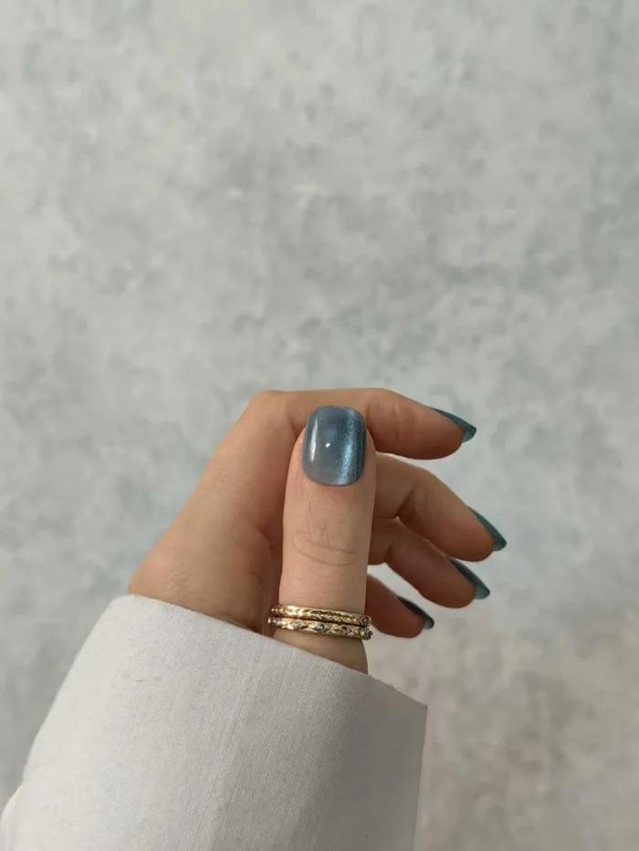 ناخن مصنوعی راسا مدل آبی نقره ای کهکشانی فرم مربع گرد کوتاه کد RSK1020