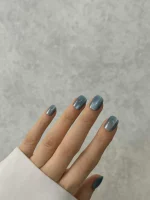 ناخن مصنوعی راسا مدل آبی نقره ای کهکشانی فرم مربع گرد کوتاه کد RSK1020