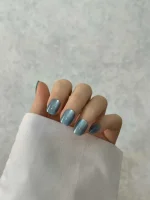 ناخن مصنوعی راسا مدل آبی نقره ای کهکشانی فرم مربع گرد کوتاه کد RSK1020