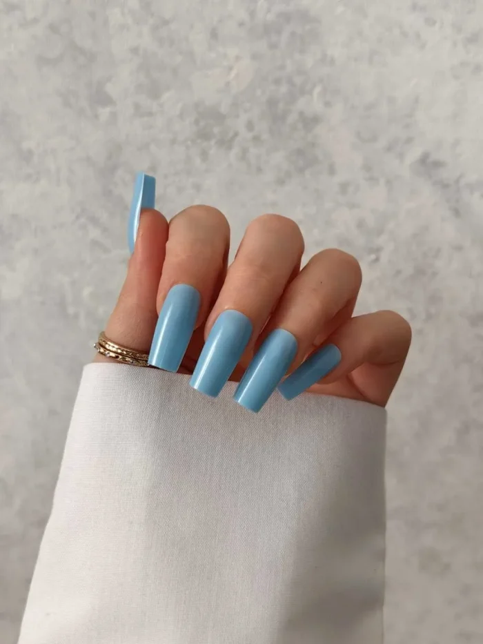 ناخن مصنوعی رنگی ساده راسا رنگ آبی پاستیلی فرم مربع براق - Image 3