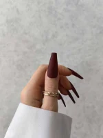 ناخن مصنوعی رنگی ساده راسا رنگ زرشکی گلدانی بلند مات