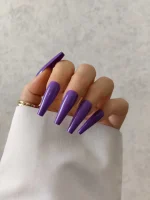 ناخن مصنوعی رنگی ساده راسا رنگ بنفش پررنگ گلدانی بلند براق