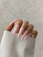 ناخن مصنوعی رنگی ساده راسا رنگ صورتی روشن گلدانی بلند براق