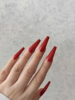 ناخن مصنوعی رنگی ساده راسا رنگ قرمز گلدانی بلند براق