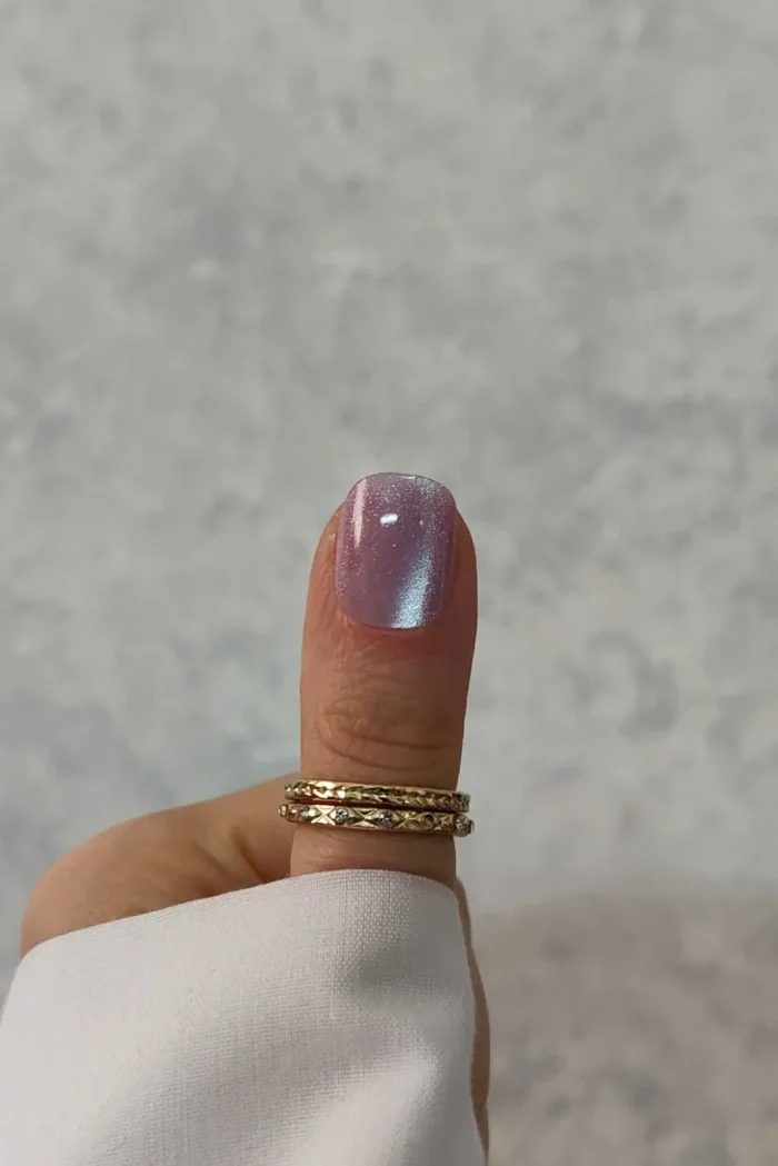 ناخن مصنوعی راسا مدل یاسی نقره ای کهکشانی فرم مربع گرد کوتاه کد RSK1019