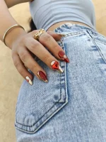 ناخن مصنوعی راسا رنگ قرمز طلایی طرح قلب و متالیک RSR1277