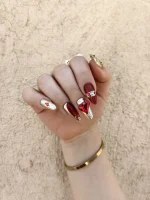 ناخن مصنوعی راسا رنگ قرمز طلایی طرح قلب و متالیک RSR1277