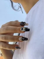 ناخن مصنوعی راسا رنگ مشکی شیری طرح عنکبوت دارک RSR1437