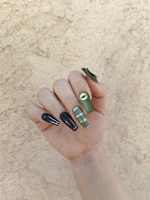 ناخن مصنوعی راسا رنگ سبز و مشکی طرح مار و چشم RSR1291