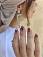 ناخن مصنوعی راسا رنگ زرشکی هلویی بیبی بومر طرح گل و پروانه RSR632