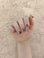 ناخن مصنوعی راسا رنگ زرشکی هلویی بیبی بومر طرح گل و پروانه RSR632