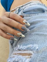 ناخن مصنوعی راسا رنگ آبی طوسی طرح آیس و متالیک RSR1435