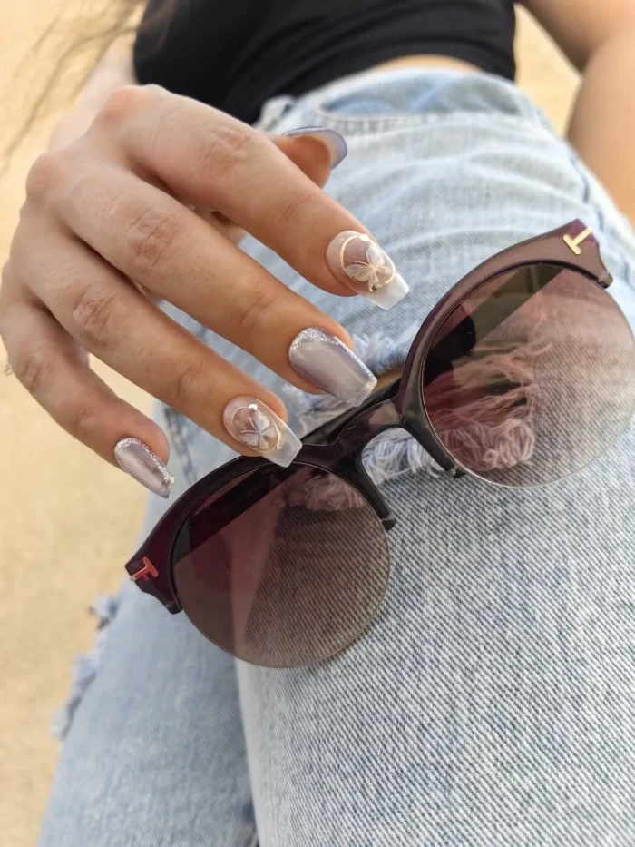 ناخن مصنوعی راسا رنگ یاسی طوسی طرح آیس و پروانه RSR1550