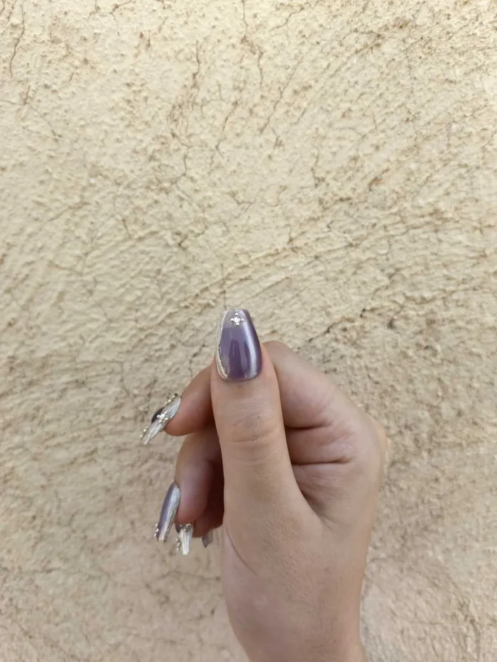 ناخن مصنوعی راسا رنگ یاسی طوسی طرح آیس و متالیک RSR1548