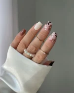 ناخن مصنوعی راسا طرح گل رنگ کرم قهوه ای فرم مربع RSH17