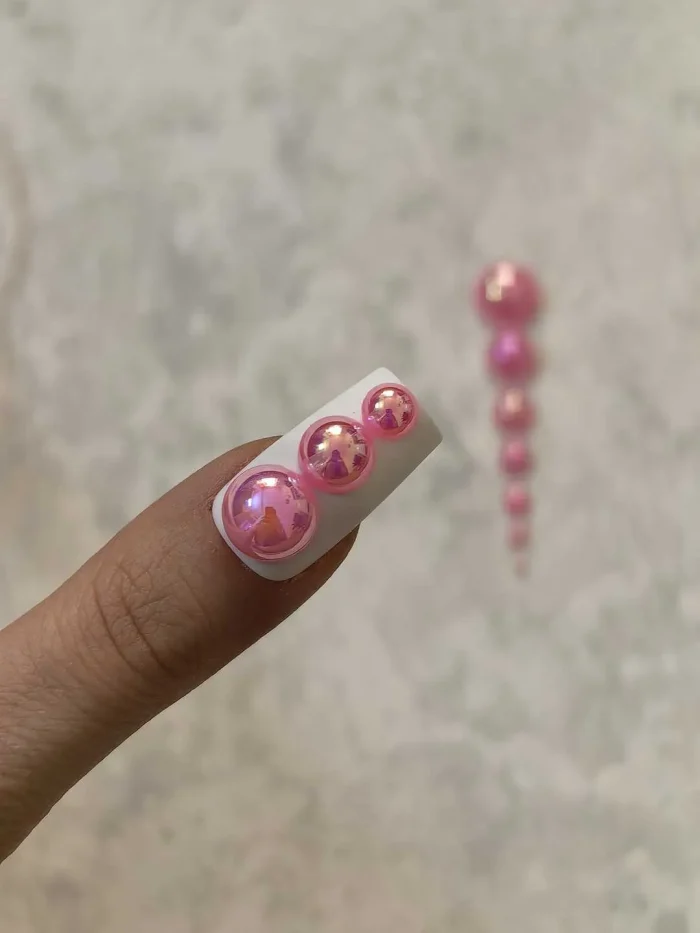 استیکر برجسته ناخن راسا طرح نگین صورتی بسته 7 عددی