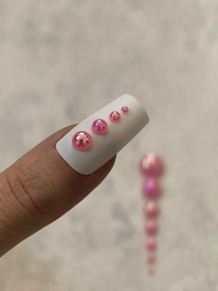 استیکر برجسته ناخن راسا طرح نگین صورتی بسته 7 عددی