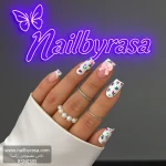 ناخن مصنوعی راسا طرح گل رز و فرنچ و پاپیون رنگ سفید و صورتی فرم مربع RSH13 - Image 6