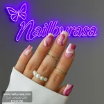 ناخن مصنوعی راسا طرح ماربل لایه ای رنگ سفید کالباسی فرم مربع RSH14 - Image 6