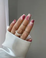 ناخن مصنوعی راسا طرح ماربل لایه ای رنگ سفید کالباسی فرم مربع RSH14