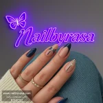 ناخن مصنوعی زمستانی طرح پاپیون و برف و فرنچ برجسته