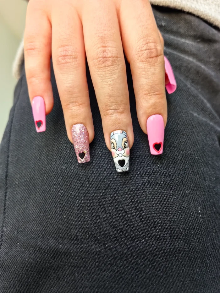 ناخن مصنوعی راسا طرح خرگوش و قلب رنگ صورتی