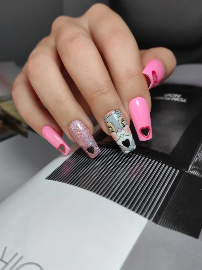 ناخن مصنوعی راسا طرح خرگوش و قلب رنگ صورتی