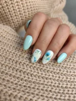 ناخن مصنوعی راسا طرح گل آبرنگی رنگ آبی پاستیلی