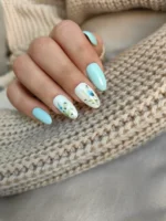 ناخن مصنوعی راسا طرح گل آبرنگی رنگ آبی پاستیلی