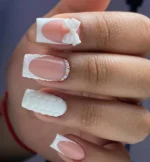 ناخن مصنوعی راسا مناسب عروس طرح فرنچ و پاپیون نگین دار