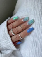 ناخن مصنوعي راسا طرح صدف رنگ آبی و سبز آبی