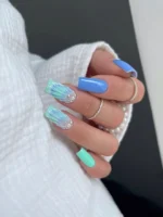 ناخن مصنوعي راسا طرح صدف رنگ آبی و سبز آبی