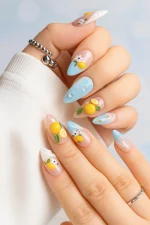 ناخن مصنوعي راسا طرح لیمو رنگ زرد و آبی