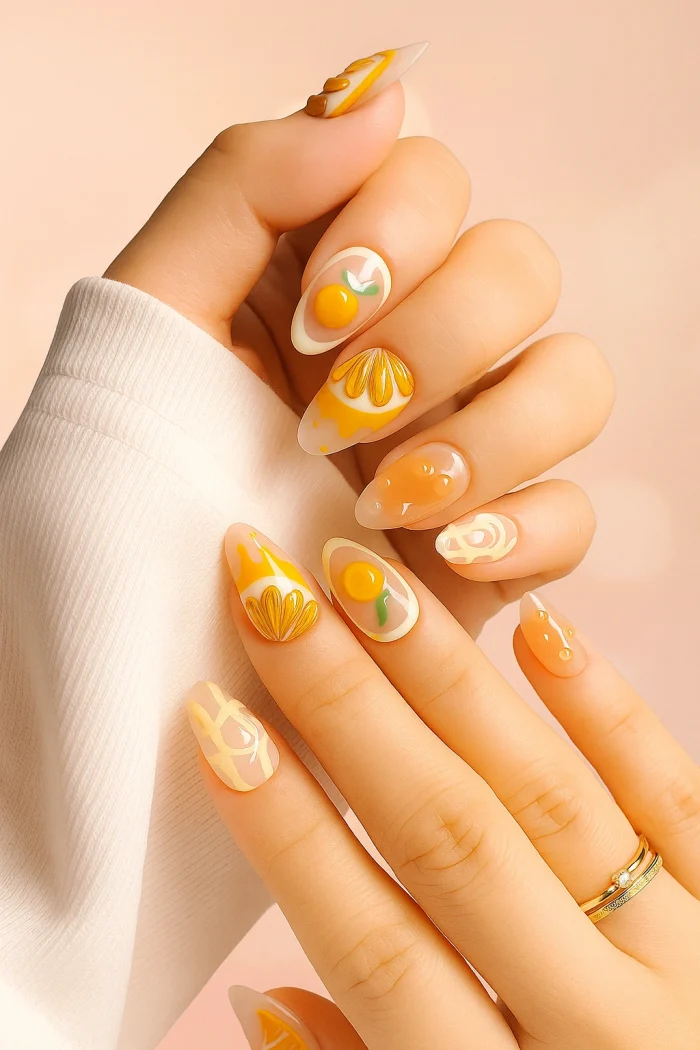 ناخن مصنوعی راسا طرح پرتقال تابستونی رنگ نارنجی و شیری