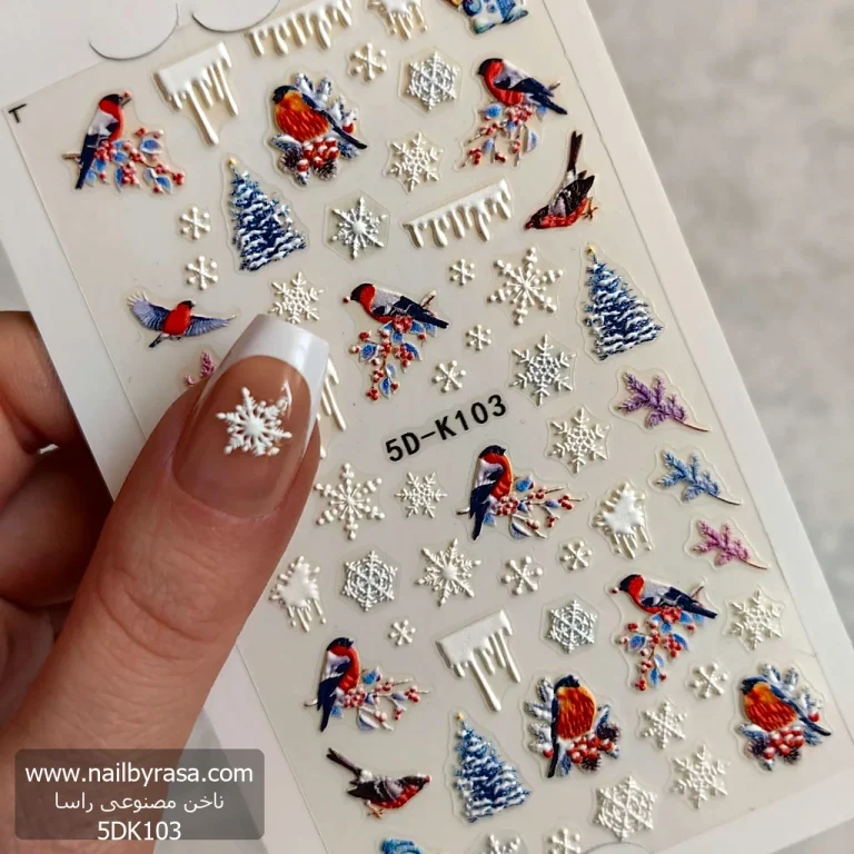 لنز و استیکر [اسلایدر] برجسته ناخن راسا طرح برف و آدم برفی و زمستان کد RSL04