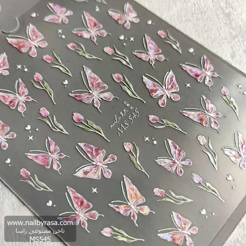 لنز و استیکر [اسلایدر] برجسته ناخن راسا طرح گل و پروانه کد RSL12