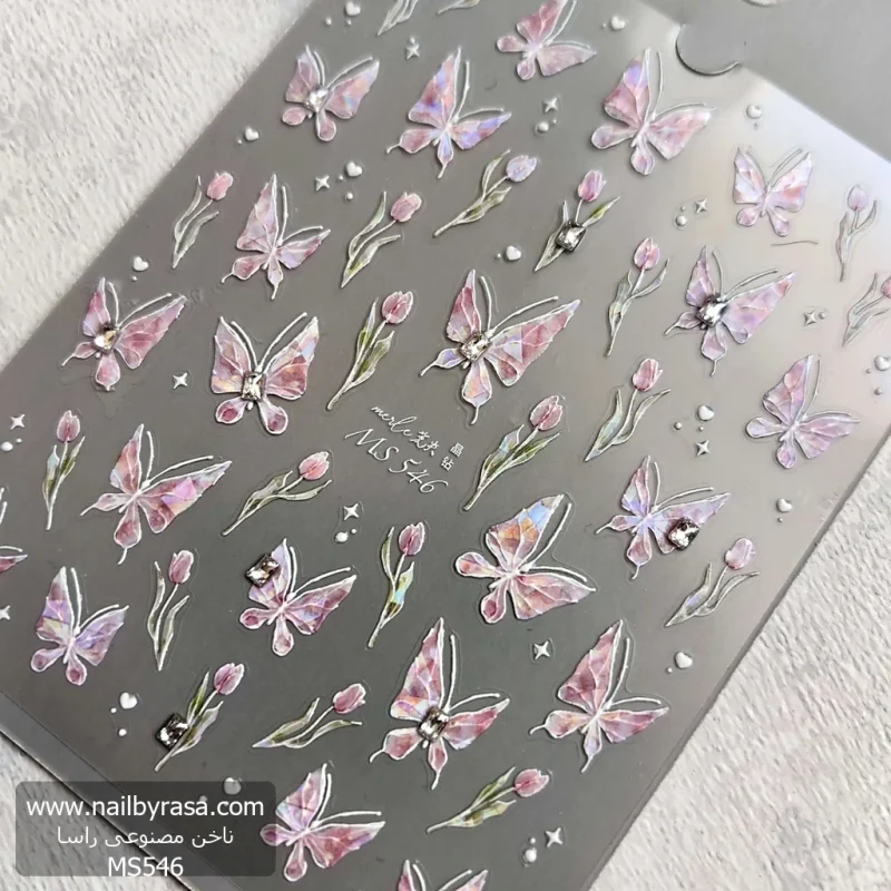 لنز و استیکر [اسلایدر] برجسته ناخن راسا طرح گل و پروانه کد RSL12