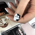 عکس ناخن مصنوعی طرح کارتونی میکی موس دیزنی سیاه و سفید فرم مربعی بلند مدل RSN0007 برند راسا
