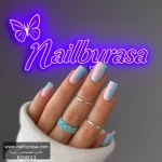 عکس ناخن مصنوعی طرح موج دار پاستلی رنگ صورتی و آبی مات با خط نقره ای فرم مربعی بلند مدل RSN0013 برند راسا