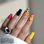 ناخن مصنوعی طرح گاوی و امواج رترو رنگارنگ مات مربعی بلند راسا - RSN0090