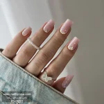ناخن مصنوعی نود صورتی شاین‌دار طرح آمبره اکلیلی براق مربعی راسا - RSN0093