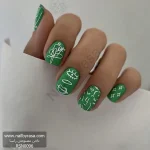 ناخن مصنوعی طرح لاین آرت و صورت انتزاعی سبز و سفید براق مربعی کوتاه راسا - RSN0096