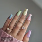 ناخن مصنوعی چندرنگ پاستلی طرح تخم بلدرچین (خالدار) مات مربعی بلند راسا - RSN0097