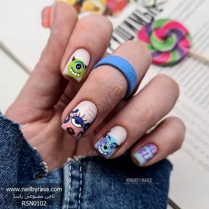 ناخن مصنوعی طرح کارتونی کارخانه هیولاها و پاپ‌آرت مات مربعی کوتاه راسا - RSN0102