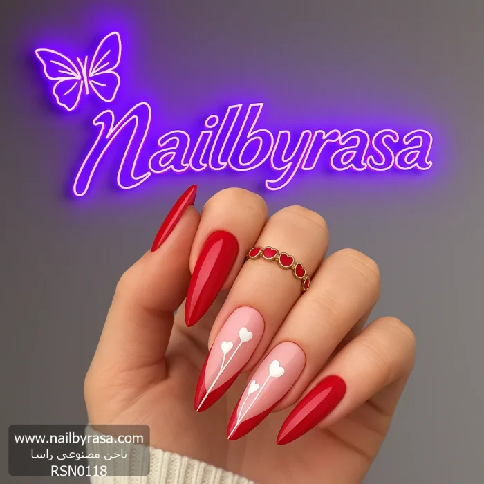 ناخن مصنوعی راسا مدل قرمز طرح خط و قلب