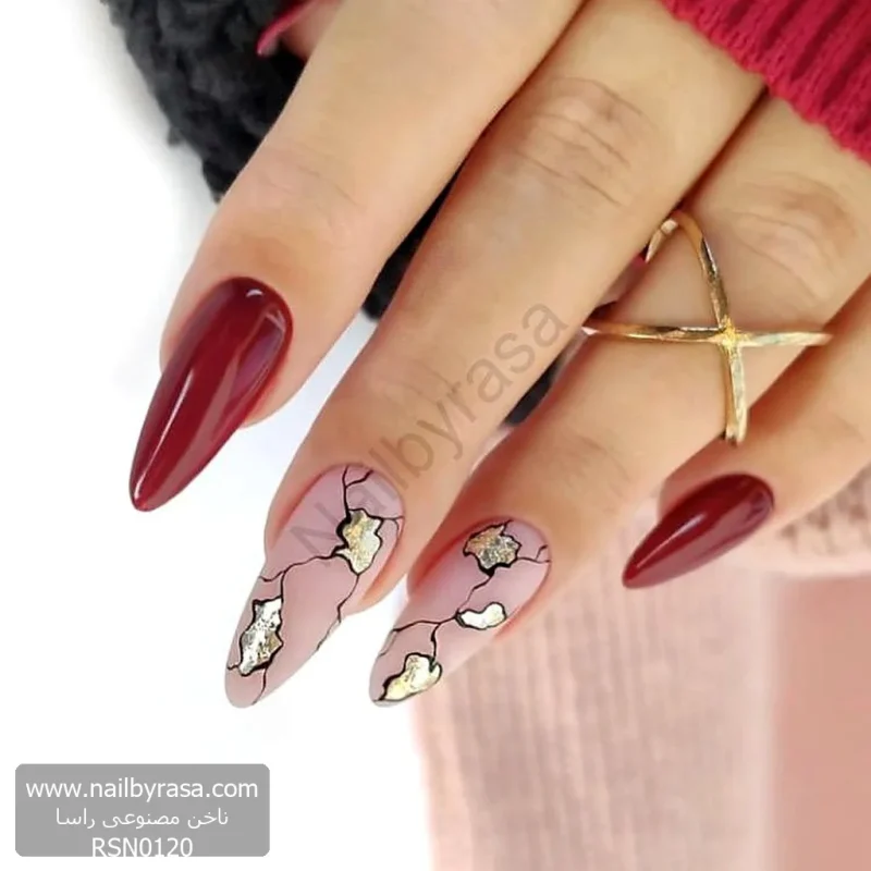 ناخن مصنوعی راسا مدل زرشکی طرح خطی