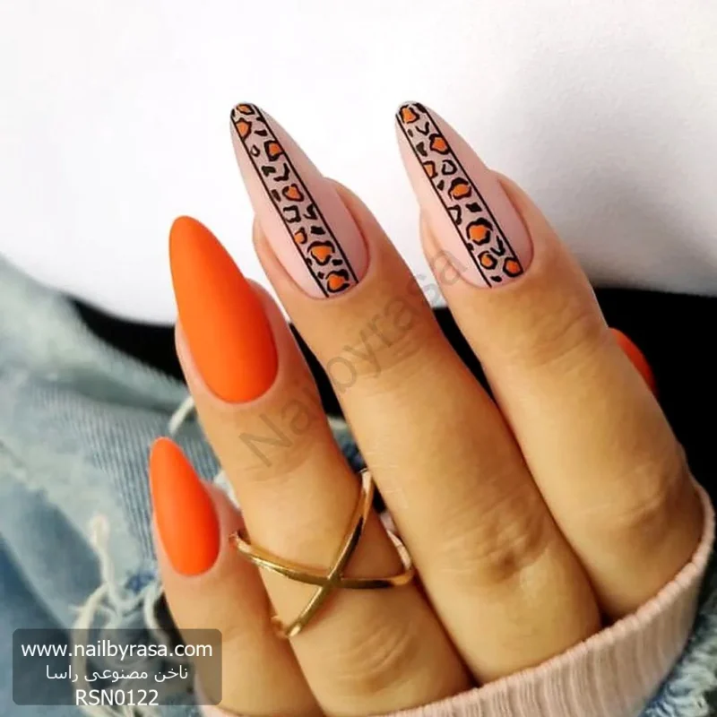 ناخن مصنوعی راسا مدل نارنجی طرح پلنگی خطی