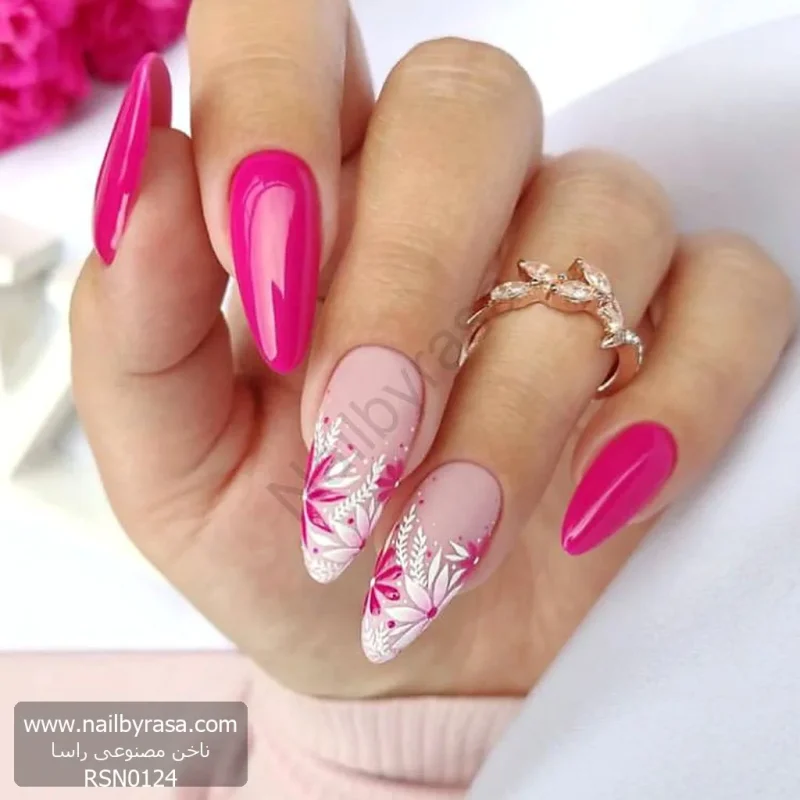 ناخن مصنوعی راسا مدل سرخابی طرح فرنچ گل