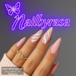 ناخن مصنوعی راسا مدل صورتی طرح خط و نقطه شیک