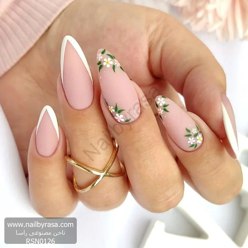 RSN0126-1 ناخن مصنوعی راسا مدل فرنج و گل بابونه